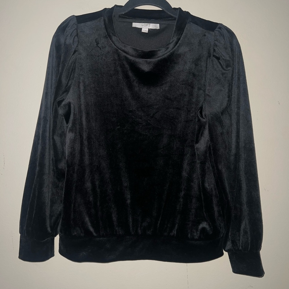 LOFT Women's Elegant Black Velvet Sweatshirt